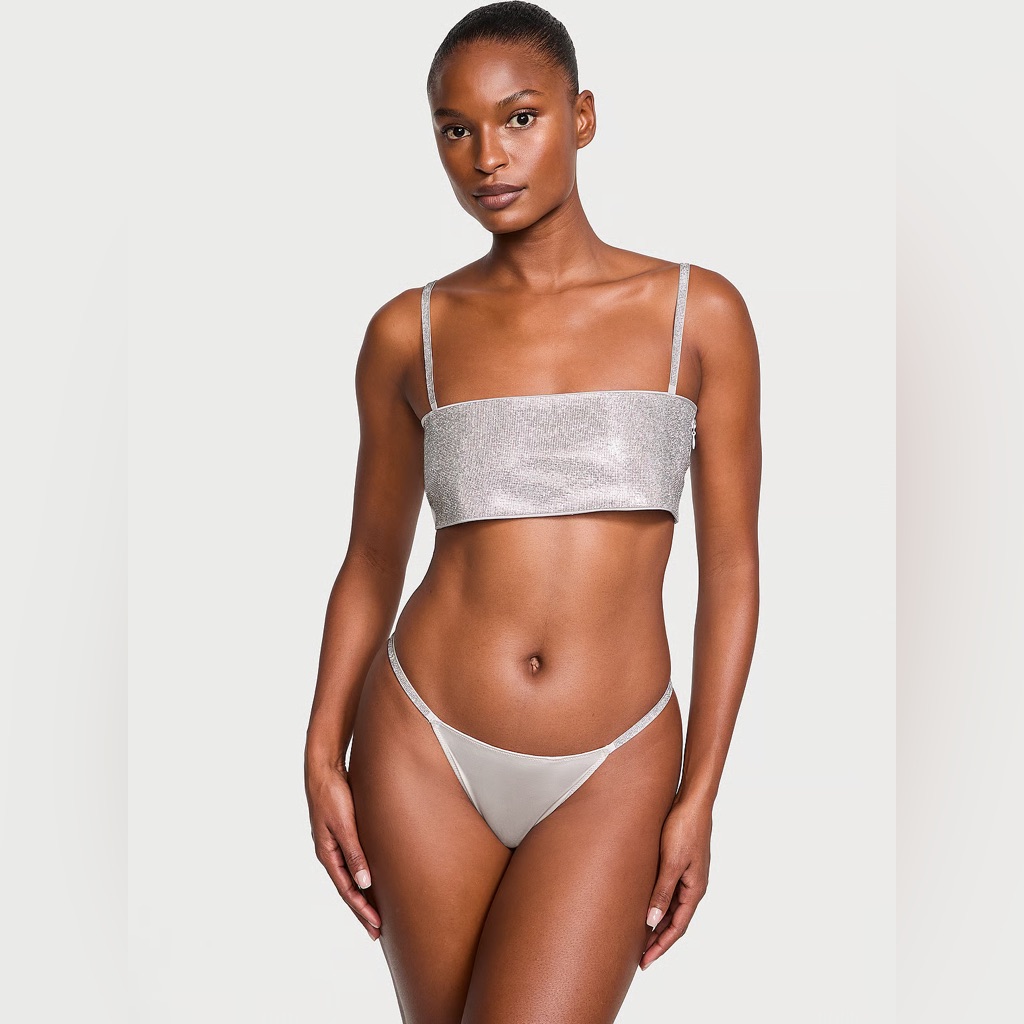 Nwt Victoria’s Secret Very Sexy Shine Bandeau Bralette & Panty Set L Rhinestones